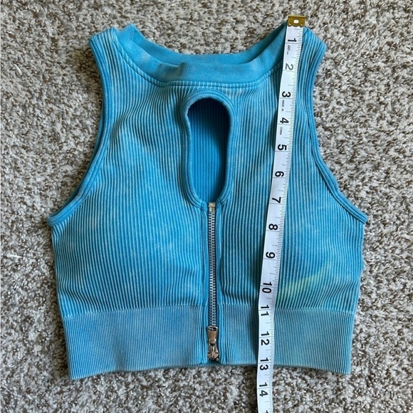 🦋 Blue Ribbed Keyhole Zipper Sports Bra Workout Activewear Athletic Small - Picture 5 of 6